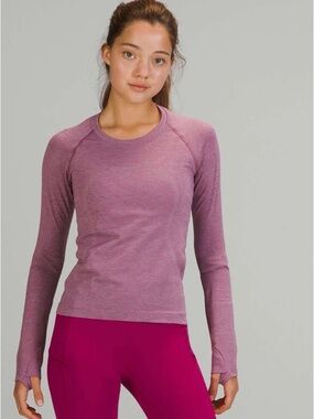 Lululemon Swiftly Tech LS 2.0 Race Length Striped Purple Pink Size 8 LW3DPHS
